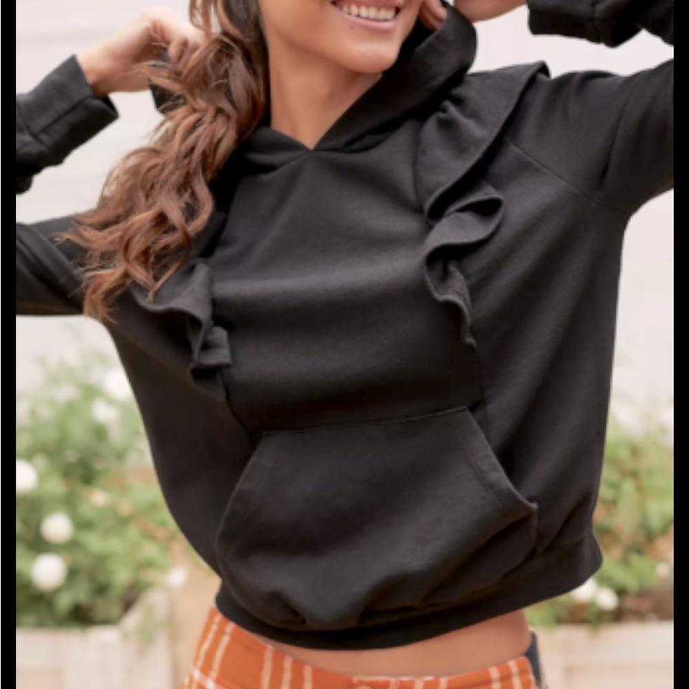 NWT T.La (Anthropologie) black ruffled pullover hoodie